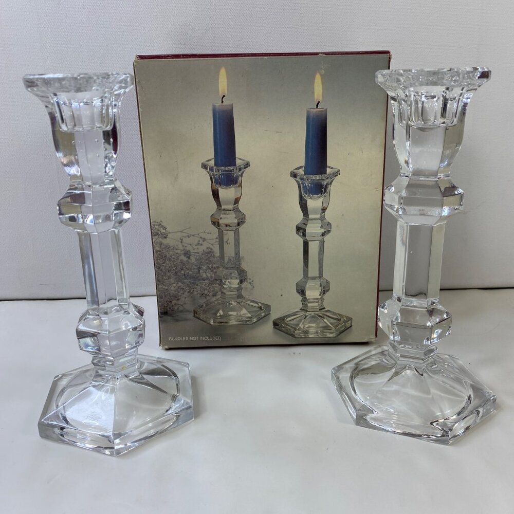 Imperial Genuine Set 2 Lead Crystal 7" Candlestick Holders No. 692-7